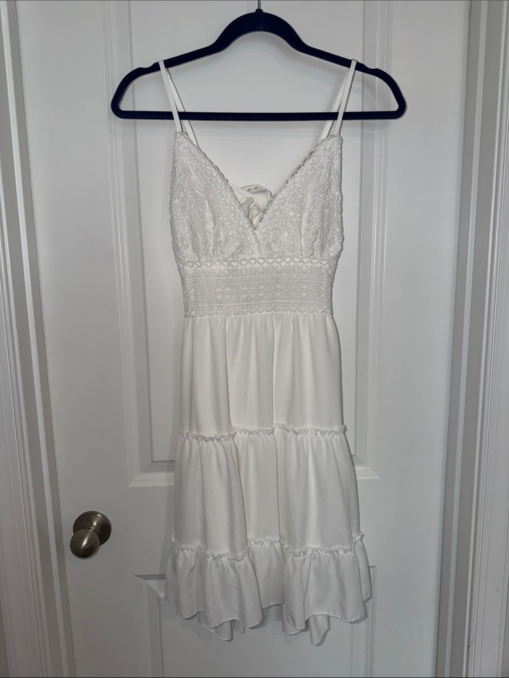 Amazon White Lace Bodice Tiered Mini Dress